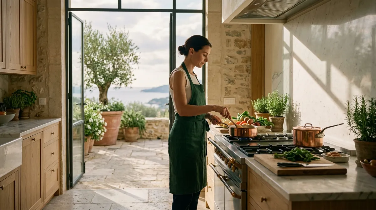 Chef privé cuisinant dans une villa